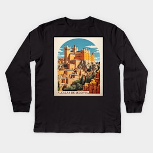 Alcazar de Segovia Spain Travel Tourism Retro Vintage Art Kids Long Sleeve T-Shirt